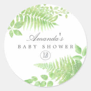 Sticker Rond Baby Shower à l'aquarelle de verdure