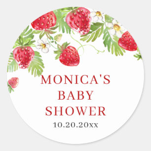 Sticker Rond Baby shower à l'aquarelle tendance Meadow Strawber