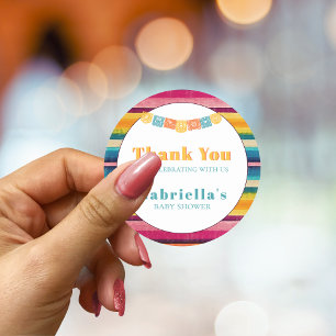 Sticker Rond Baby shower à rayures Fiesta mexicain personnalisé