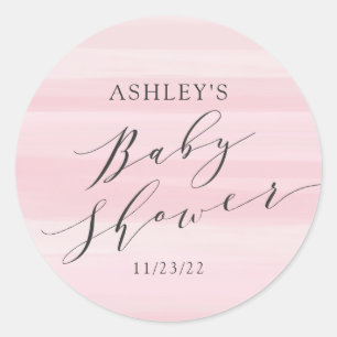 Sticker Rond Baby shower à rayures roses