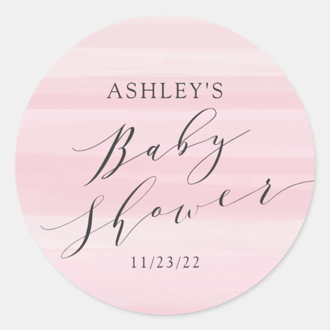 Sticker Rond Baby shower à rayures roses (Devant)