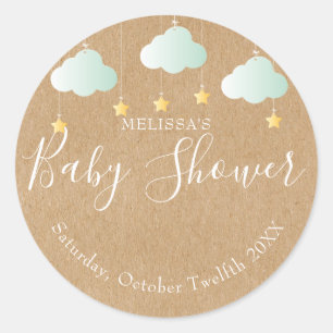 Sticker Rond Baby shower à scintillement rustique kraft