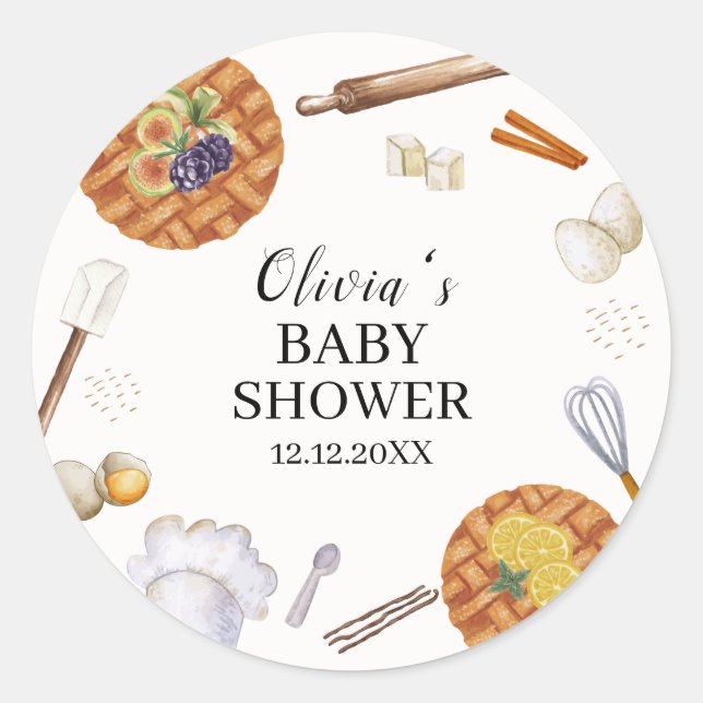 Sticker Rond Baby shower à tarte rustique (Devant)