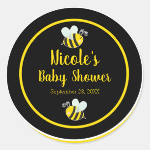 Sticker Rond Baby shower à thème Bumble Black & Jaune White Bee