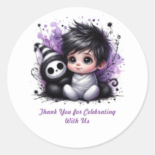 Sticker Rond Baby shower à thème Halloween - Bébé gothique pour