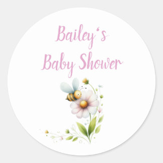 Sticker Rond Baby Shower Abeille Fantaisiste