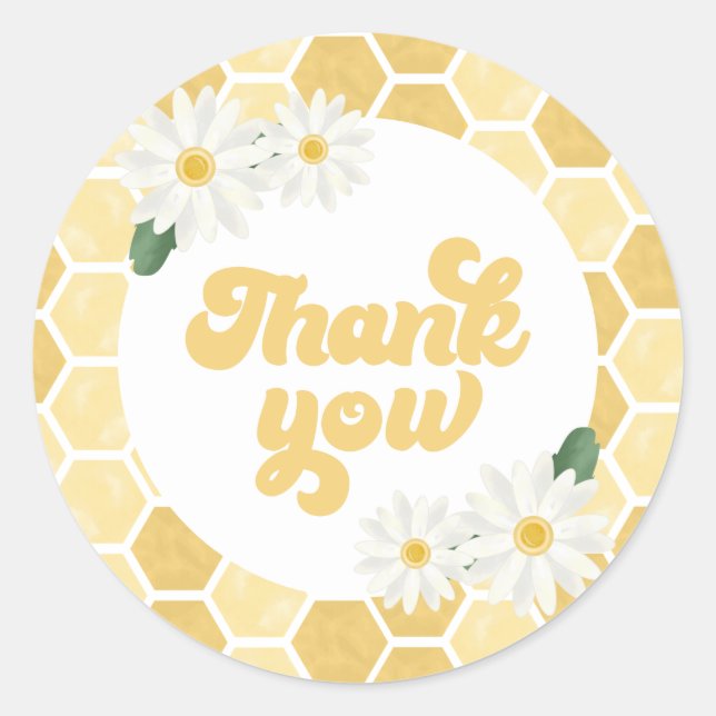 Sticker Rond Baby shower abeille nid d'abeille et marguerites M (Devant)