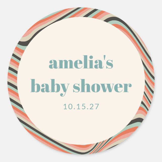 Sticker Rond Baby shower Abstrait Aqua Peach (Devant)