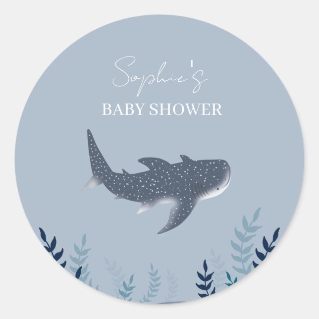 Sticker Rond Baby shower adorable sous la baleine marine requin (Devant)