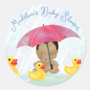 Sticker Rond Baby shower afro-américain en caoutchouc Ducky