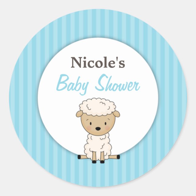 Sticker Rond Baby shower agneau garçon Bleu Bande (Devant)