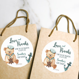 Sticker Rond Baby shower Ahoy c'est un garçon ours en peluche m