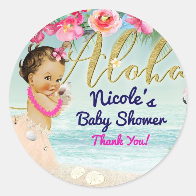 Sticker Rond Baby Shower Aloha Cadeau de fête Hawaïen rétro de  (Devant)