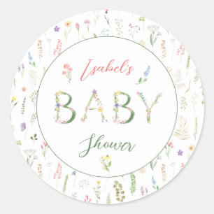 Sticker Rond Baby shower Alphabet Floral Aquarelle