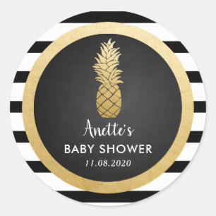 Sticker Rond Baby shower   Ananas Faux Gold Foil   Tracées