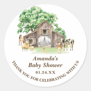 Sticker Rond Baby shower animal agricole rustique
