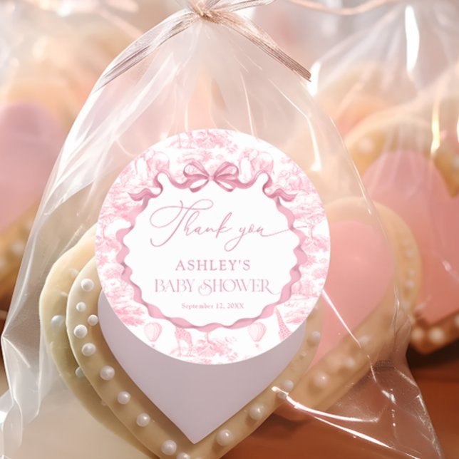 Sticker Rond Baby shower animal rose Toile Safari Merci (Créateur téléchargé)