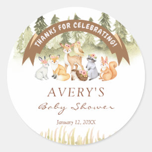 Sticker Rond Baby shower animalier de Woodland Safari