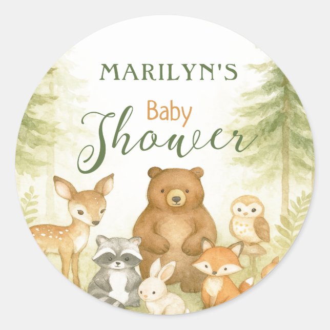 Sticker Rond Baby Shower Animaux Bébés Mignons (Devant)