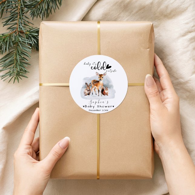 Sticker Rond Baby Shower Animaux de la Forêt Hivernale Dehors F (Créateur téléchargé)