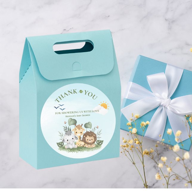 Sticker Rond Baby shower Animaux Safari mignons (Créateur téléchargé)