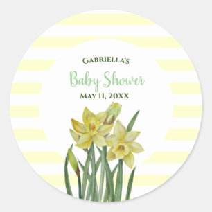 Sticker Rond Baby shower Aquarelle Daffodiques Blancs