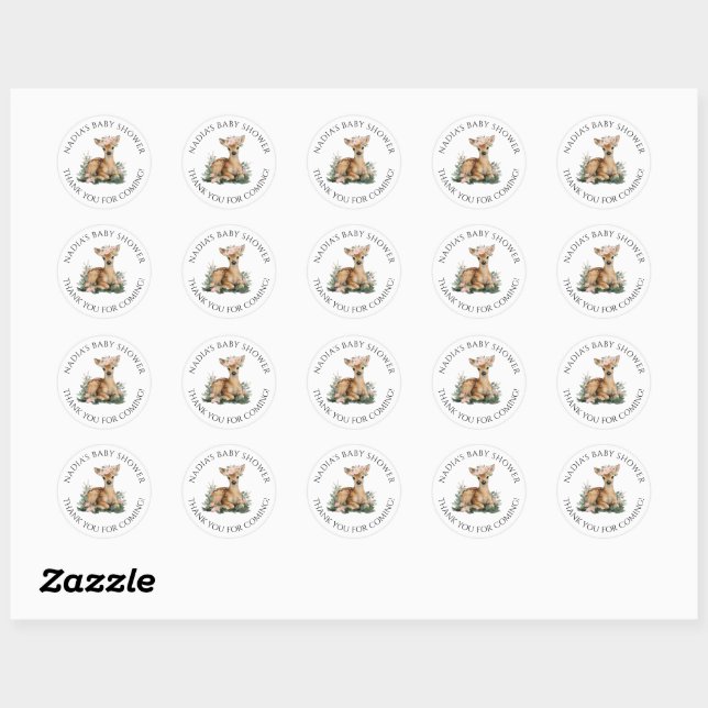 Sticker Rond Baby Shower aquarelle faon d'été (Feuille)