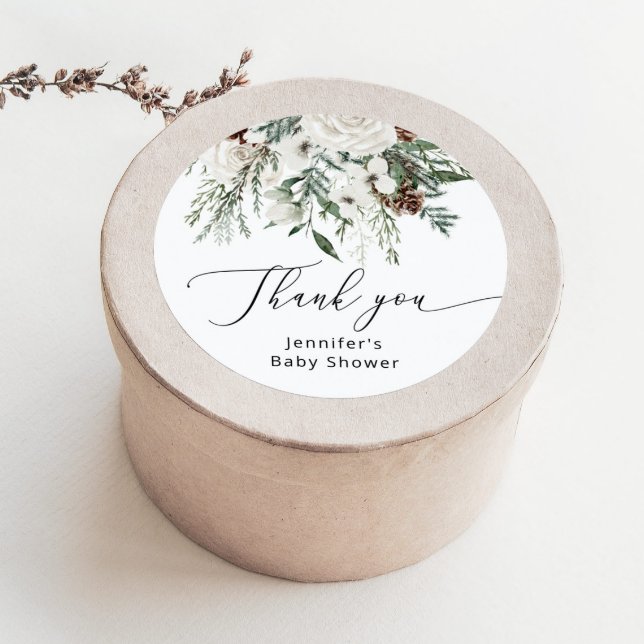 Sticker Rond Baby shower arbre de pin toujours vert en hiver  (Créateur téléchargé)