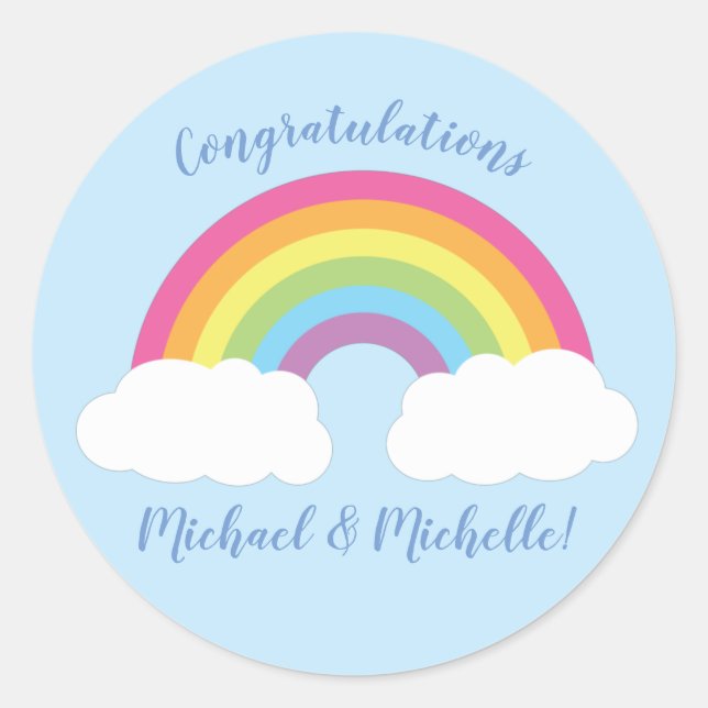Sticker Rond Baby shower arc-en-ciel (Devant)