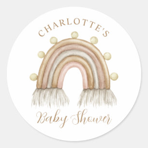 Sticker Rond Baby shower arc-en-ciel aquarelle