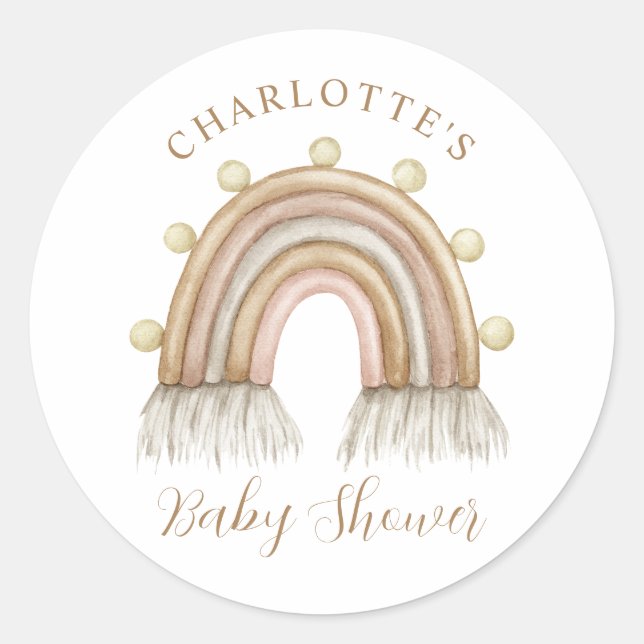 Sticker Rond Baby shower arc-en-ciel aquarelle (Devant)