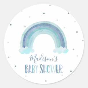 Sticker Rond Baby shower arc-en-ciel bleu aquarelle
