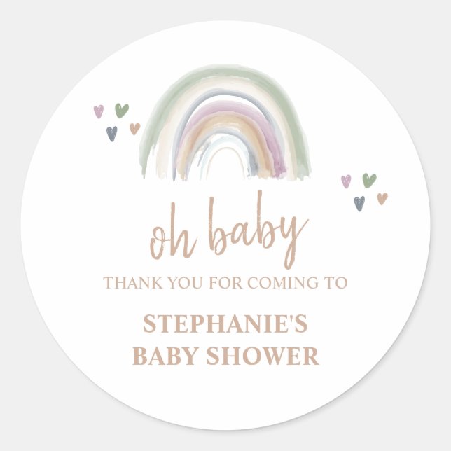 Sticker Rond  Baby Shower Arc-en-ciel Bohème Subtil  (Devant)