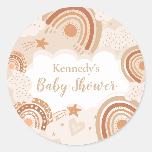 Sticker Rond Baby shower arc-en-ciel Boho (Devant)