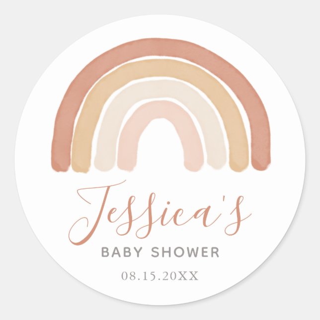 Sticker Rond Baby shower arc-en-ciel Boho Terracotta (Devant)