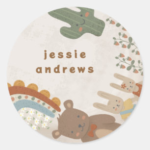 Sticker Rond baby shower arc-en-ciel de cactus de lionceau d'ou