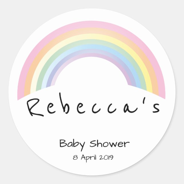 Sticker Rond Baby shower arc-en-ciel doux (Devant)
