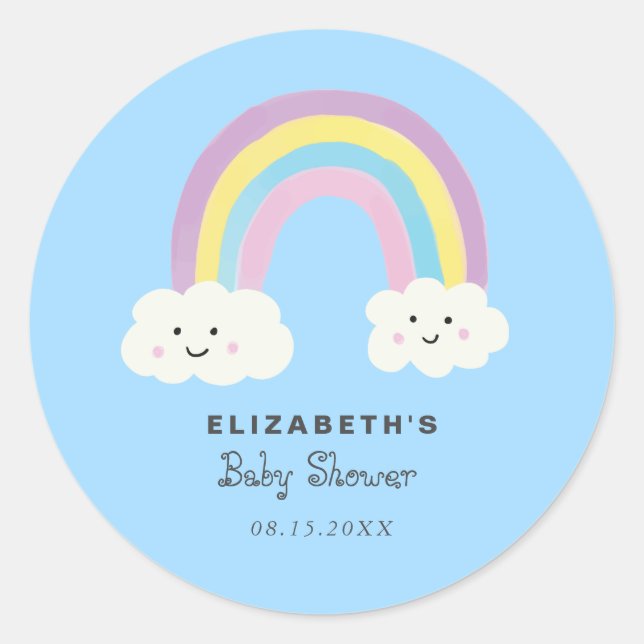 Sticker Rond Baby shower arc-en-ciel mignon garçon bleu Kawaii  (Devant)