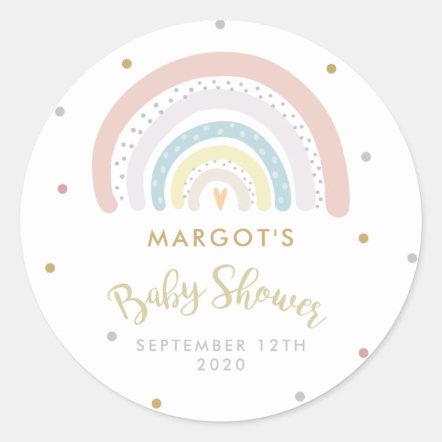 Sticker Rond Baby shower arc-en-ciel neutre (Devant)