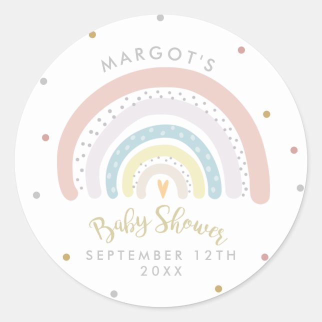 Sticker Rond Baby shower arc-en-ciel neutre (Devant)