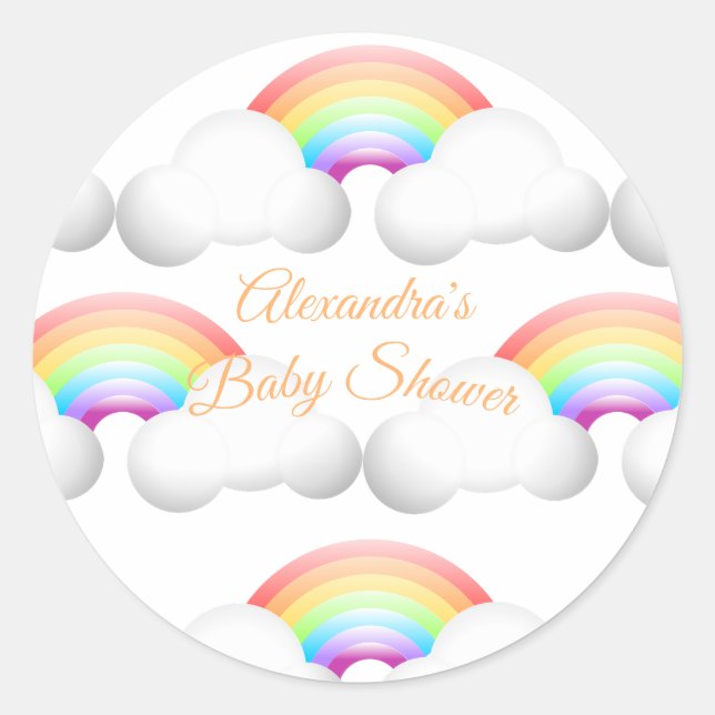Sticker Rond Baby shower Arc-en-ciel nuages colorés (Devant)