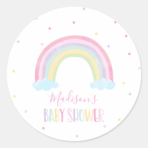 Sticker Rond Baby shower arc-en-ciel Pastel
