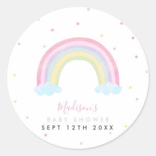 Sticker Rond Baby shower arc-en-ciel Pastel