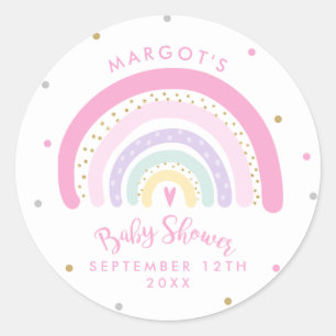 Sticker Rond Baby shower arc-en-ciel Pastel