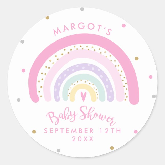 Sticker Rond Baby shower arc-en-ciel Pastel (Devant)