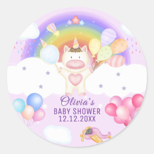 Sticker Rond Baby shower arc-en-ciel Pastel Balloon Unicorn