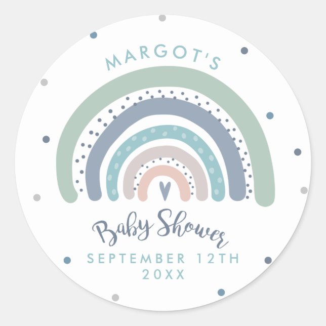 Sticker Rond Baby shower arc-en-ciel Pastel Muet (Devant)