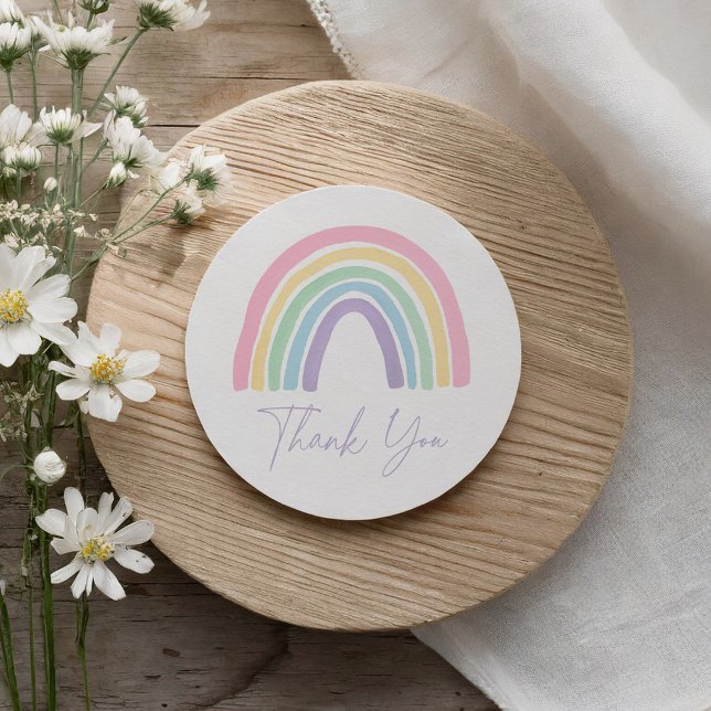 Sticker Rond Baby shower arc-en-ciel Pastel Pink Boho (Créateur téléchargé)