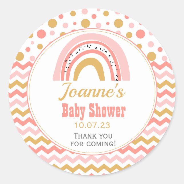 Sticker Rond Baby shower arc-en-ciel rose (Devant)