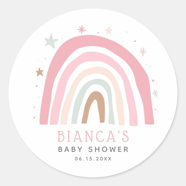 Sticker Rond Baby shower arc-en-ciel rose pâle (Devant)